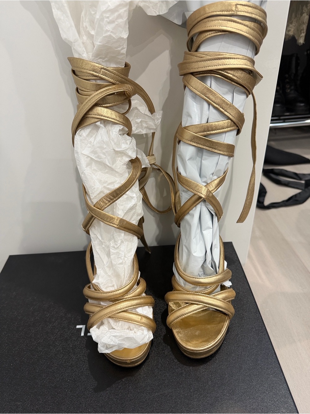 CHANEL Gold Gladiator Lace-Up Sandals